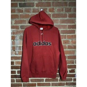 Vintage Y2K Red Adidas Hoodie Pullover Spell Out Center Logo Adult Medium